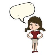 cartoon pretty girl with hands on hips speech bubble N7