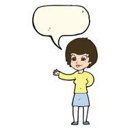 cartoon welcoming woman with speech bubble N7