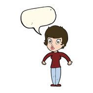 cartoon woman shrugging shoulders with speech bubble N298