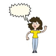 cartoon worried woman waving with speech bubble N13