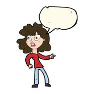 cartoon worried woman pointing with speech bubble N6