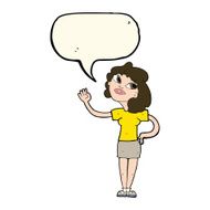 cartoon woman waving with speech bubble N207