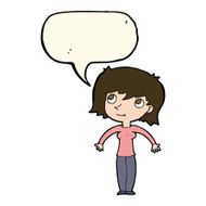 cartoon woman shrugging with speech bubble N36