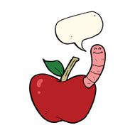 cartoon apple with worm speech bubble N31