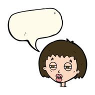 cartoon woman narrowing eyes with speech bubble N7