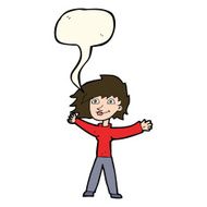 cartoon excited woman waving with speech bubble N7