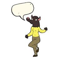 cartoon dancing werewolf woman with speech bubble N4