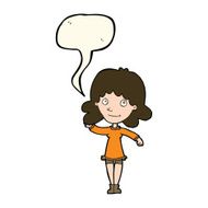 cartoon friendly woman waving with speech bubble N31