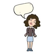 cartoon woman shrugging shoulders with speech bubble N299