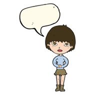 cartoon woman waiting patiently with speech bubble N7