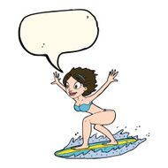 cartoon surfer girl with speech bubble N13