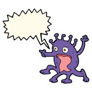 cartoon weird little alien with speech bubble N14