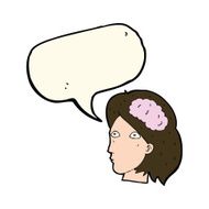 cartoon female head with brain symbol speech bubble N13