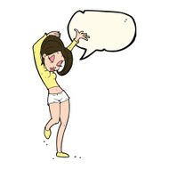 cartoon pretty woman dancing with speech bubble N13