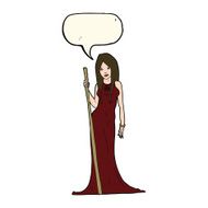 cartoon sorceress with speech bubble N6