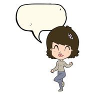 cartoon pretty woman dancing with speech bubble N14