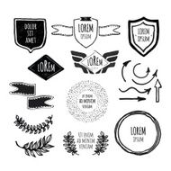 Set of sketched retro badges laurels frames and labels