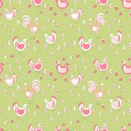 rooster hen and chicks seamless pattern