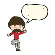 cartoon mustache man disco dancing with speech bubble N7