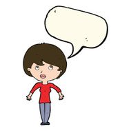 cartoon woman shrugging shoulders with speech bubble N302
