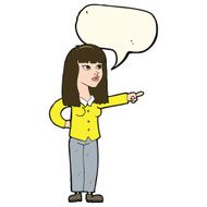 cartoon pretty woman pointing with speech bubble N26