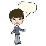 cartoon woman shrugging shoulders with speech bubble N305