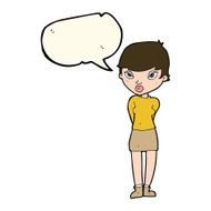 cartoon shy woman with speech bubble N31
