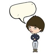 cartoon woman considering with speech bubble N7