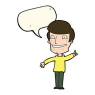 cartoon grinning man with idea speech bubble N7