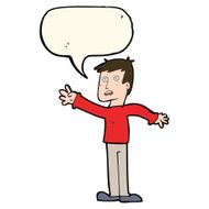 cartoon worried man reaching with speech bubble N13