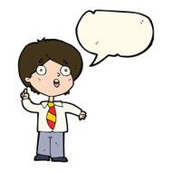 cartoon schoolboy answering question with speech bubble N7