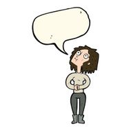 cartoon woman looking upwards with speech bubble N7