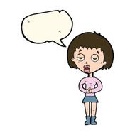 cartoon bored woman waiting with speech bubble N7