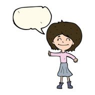 cartoon happy girl giving thumbs up symbol with speech bubble N6