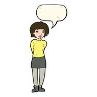 cartoon shy woman with speech bubble N32