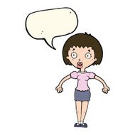 cartoon confused woman shrugging shoulders with speech bubble N7