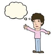 cartoon worried man reaching out with speech bubble N13