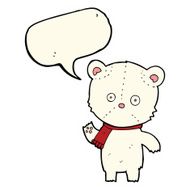 cartoon waving polar bear with speech bubble N36