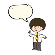 cartoon school boy answering question with speech bubble N30