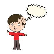 cartoon boy with growth on head speech bubble N24