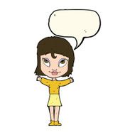 cartoon woman with open arms speech bubble N63