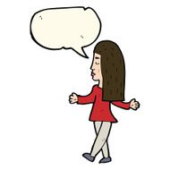cartoon woman shrugging shoulders with speech bubble N307