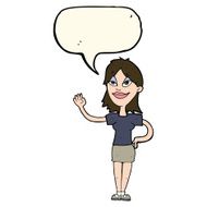 cartoon woman waving with speech bubble N216
