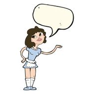 cartoon waitress serving with speech bubble N7