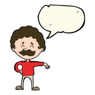 cartoon man making camp gesture with speech bubble N19