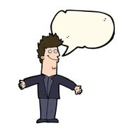 cartoon happy man with open arms speech bubble N7