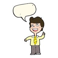 cartoon school boy raising hand with speech bubble N7