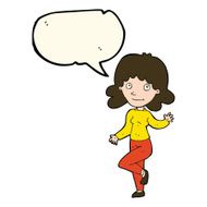 cartoon friendly woman waving with speech bubble N33