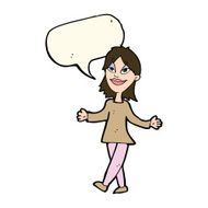 cartoon woman with no worries speech bubble N26