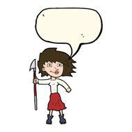 cartoon woman with spear speech bubble N7